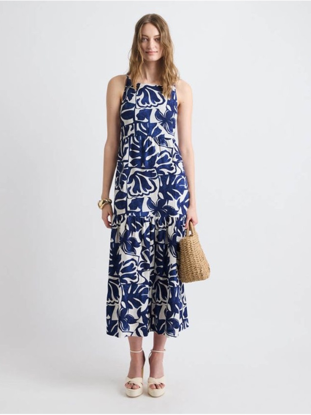 RW&Co Women’s Blue Floral Tiered Maxi Dress